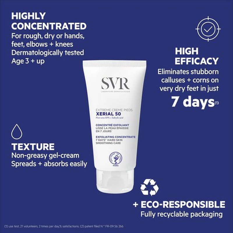 SVR Xerial 50 Extreme Foot Gel With Salicylic Acid & 50% Pure Urea For Severely Dry, Cracked, Rough, Stubborn Hard Skin Prone To Corns And Calluses. Relief For Extremely Dry Feet 1.7 Fl.oz.