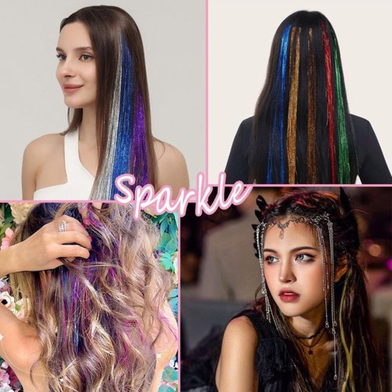 Hair Tinsel Clip in12 Pcs Blue Hair Tinsel Kit for Girls 22 Inch Glitter Fairy Tinsel Hair Extensions Colorful Heat Resistant Party Festival Accessories for Women (Blue)