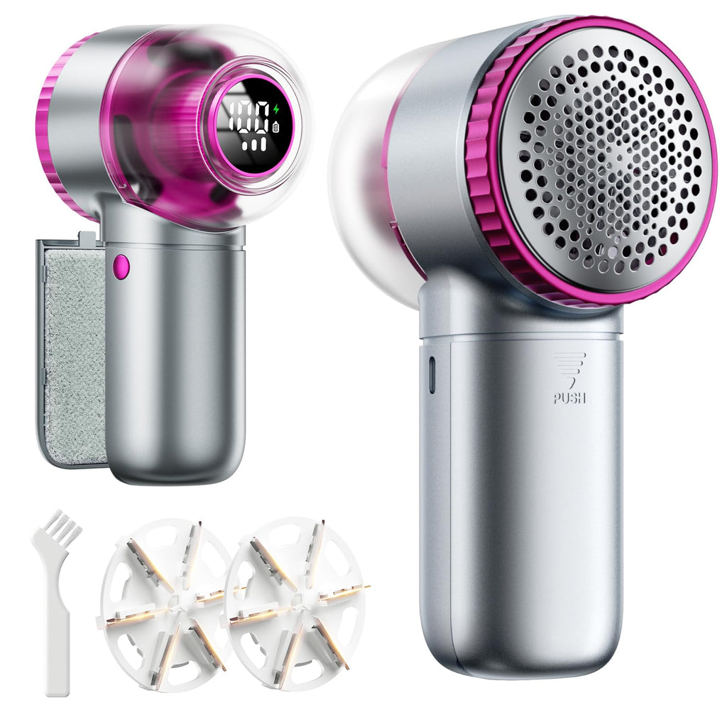 Fabric Shaver with Lint Brush, Large Lint Shaver with Digital Display, 3-Speeds Lint Remover with 6-Leaf Blades, Electric Sweater Shaver to Remove Pilling for Clothes, Furniture