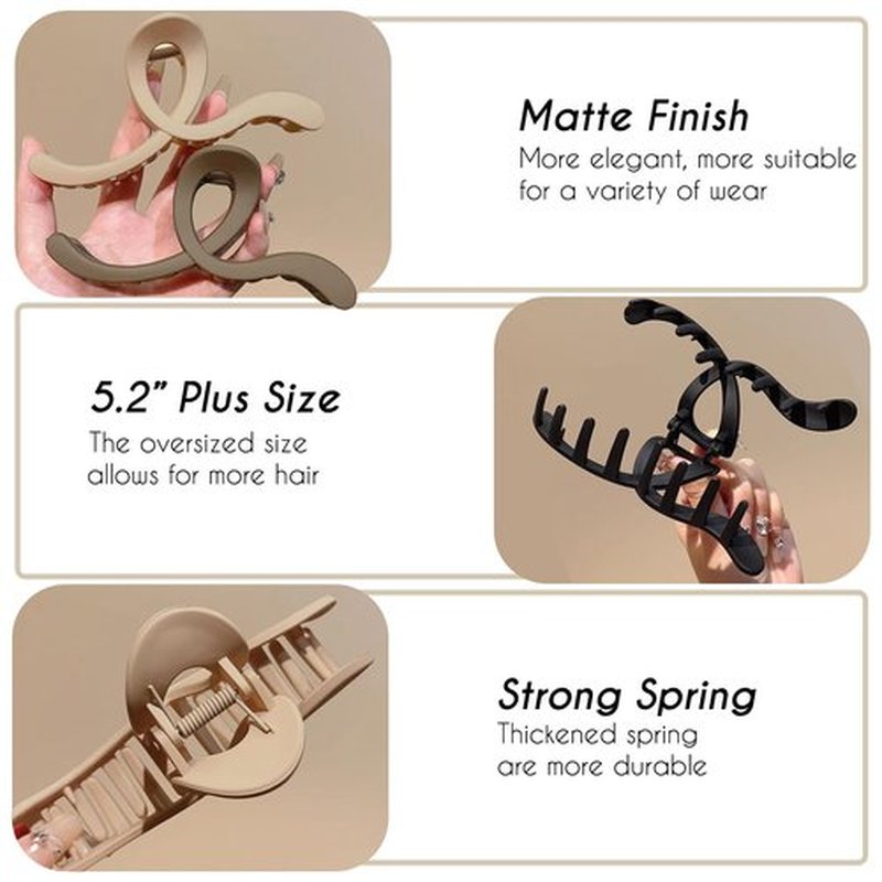 COLLIBEL 5.2 Inch Extra Large Claw Clips - 6 Pcs for Thick Hair, Women's Matte Bow Ribbon Style Hair Claws