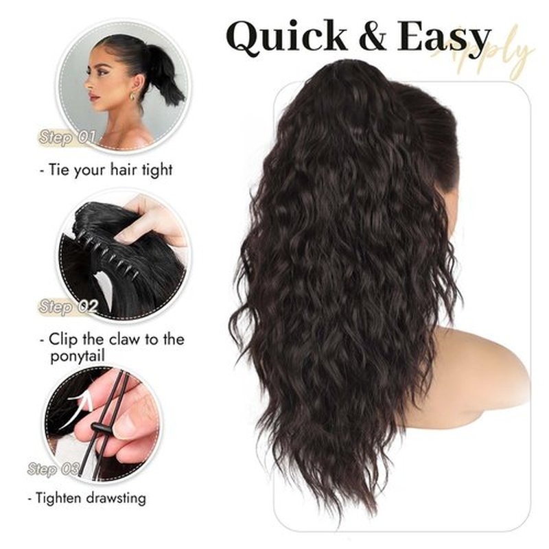 Isaic 18 Inch Claw Clip Ponytail Extension，Synthetic Ponytail Hair Extension for Thin Hair, Instant Volume Length, Natural Look, Easy Ponytail for Daily Wear（Black Brown）
