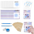 Raisetip 100PCS Press on Nail Packaging Bag, 100PCS Display Card with 7 Sheets Pre-cut Adhesive Tape & Diamond Art Pens & Glue Clay & Tweezers, 6-in-1 Set for Nail Display Profession Salon