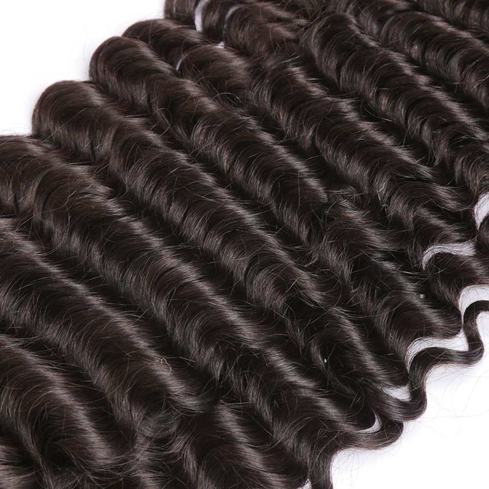 Wahairse Human Hair Bundles 1B Deep Wave Bundles Natural Color Human Hair Unprocessed Brazilian Virgin 3 Bundles Quick Weave Human Hair Extensions 300g (1B# Deep Wave, 14 16 18)