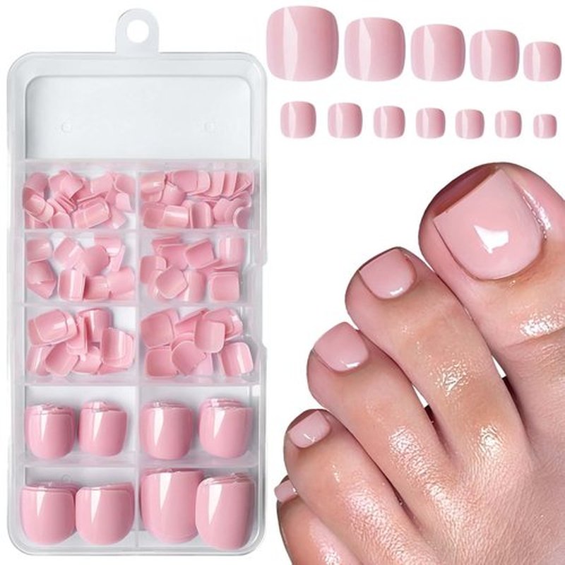 LuckForever Pink Press-on Toenails - 240pc False Toenails & Adhesive Nail Tabs File