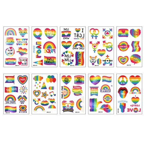HAOYAN 10 Sheets LGBT Pride Day Temporary Tattoo Sticker Rainbow Pattern Love Is Love Flash Waterproof Fashion Body Art Men Women Child