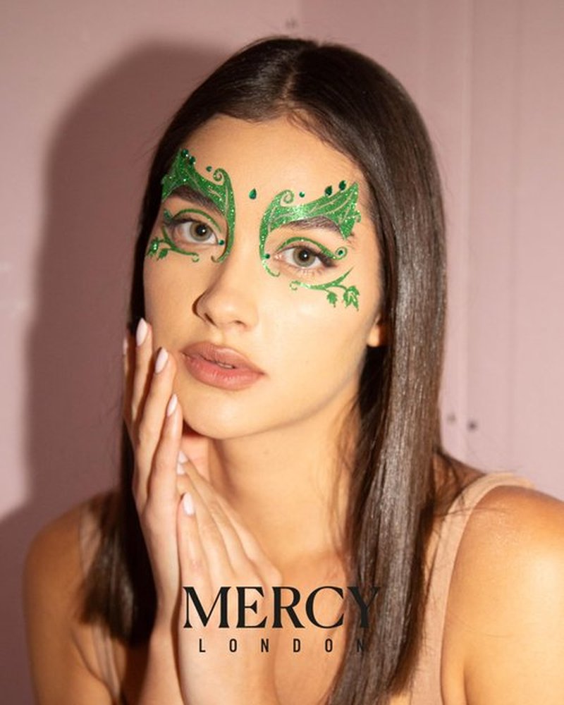 Poison Ivy Leaf Face Jewels by Mercy London Green Costume Accessories Face Gems Jewels All In One Halloween Headpiece Stick On
