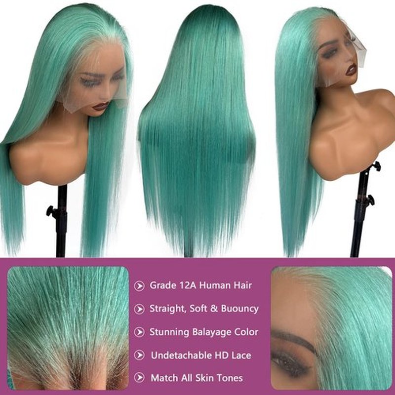 Lace Front Wigs Human Hair Aqua Blue Glueless Transparent 13x6 Lace Front Wigs Human Hair Pre Plucked 22 Inch Colored Turquoise Wig Human Hair 180% Density HD Lace Front Human Hair Wigs for Women