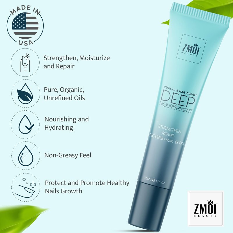 ZMOI Cuticle & Nail Cream Treament, Deep Nourishing - USA Made - Daily Repair Nail Care w/Organic Shea Butter, Jojoba Oil - Soften Cuticles, Strengthen Nails, Hydrating (1 Fl Oz/Pack of 1)
