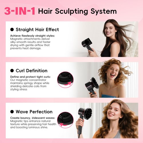CINOSTAR Hair Dryer, Fast Drying Blow Dryer with Diffuser, with 110, 000RPM Brushless Motor&Ionic Technology No Heat Damage, Lightweight for Women and Travel, Low Noise, Black & Light Coral