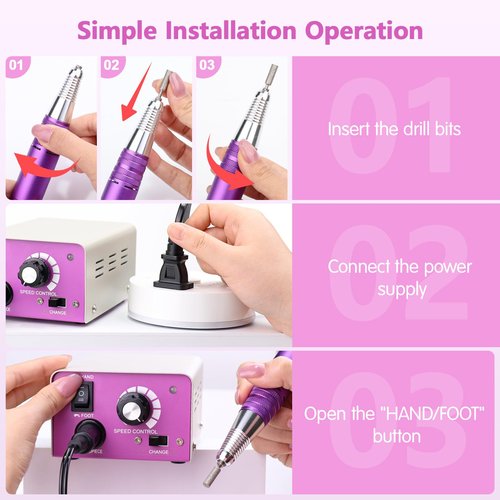 Subay Electric Nail File - 35,000RPM Professional Efile Machine for Acrylic Gel Polish Removal, Nail Drills Manicure Pedicure Kit with 100 Sanding Bands