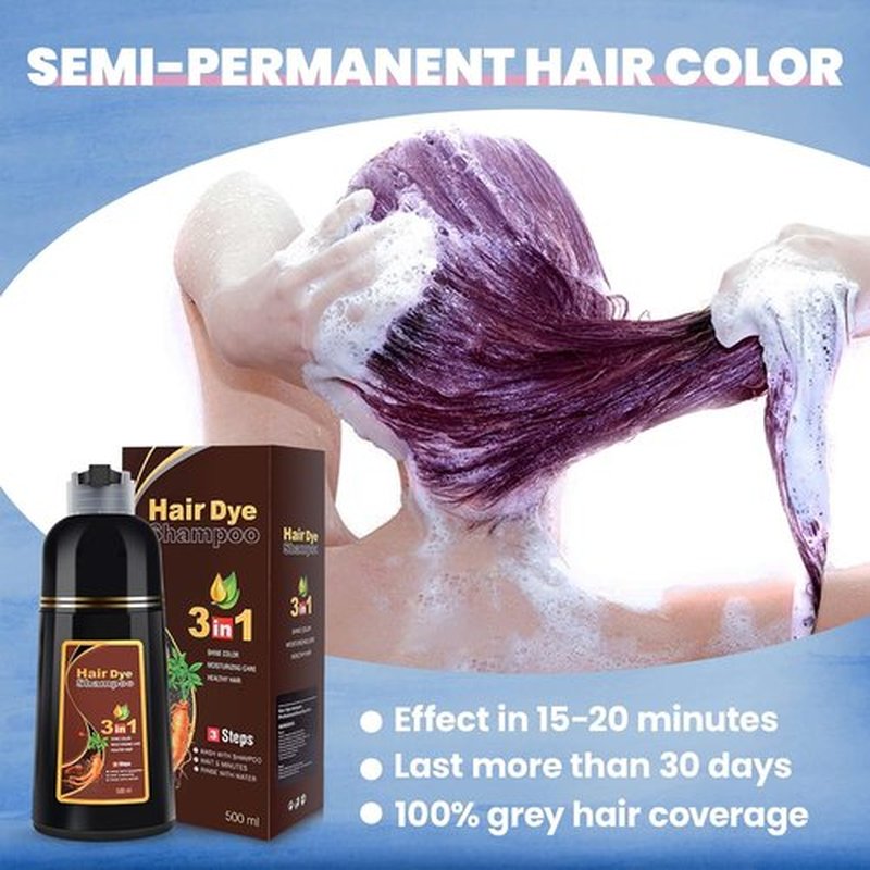IIIMEIDU Dark Burgundy Hair Dye Shampoo - 3-in-1 Herbal Formula for Grey Coverage | 500ml