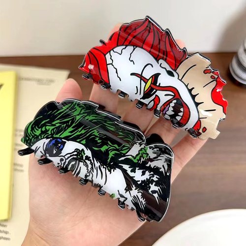 4pcs Spooky Halloween Hair Accessories, 4inch Large Scream Mask Claw Clips, Fun Halloween Hair Clips, Skull Ghost Decorative Claw Clips, Cyberpunk Green Hair Water Ghost Hair Clips