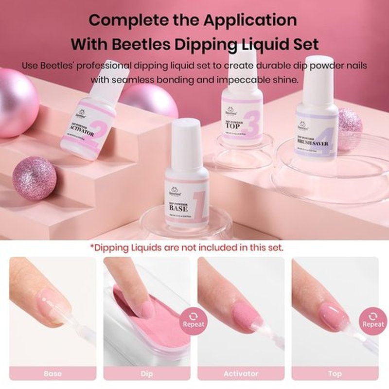 Beetles Pink Dip Powder Nail Kit 6 Color Nude Pink Brown Dip Nails Powder Starter Kit All Season Nail Dip Powder Kit No Need Nail Lamp DIY Salon at Home Valentines Gift for Women
