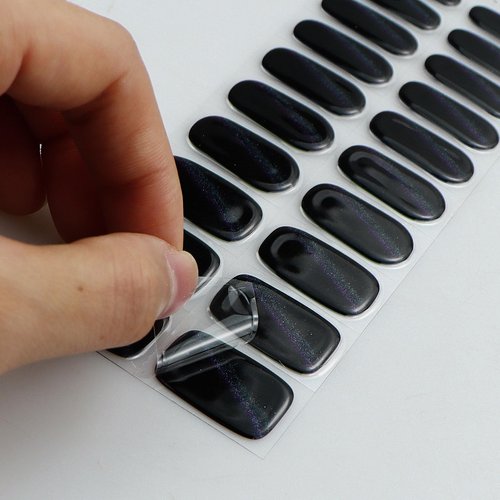 JMEOWIO Gel Nail Stickers Halloween Black Cat Eye Semi Cured Gel Nail Strips Wraps UV/LED Nails Art Design Decoration Accessories