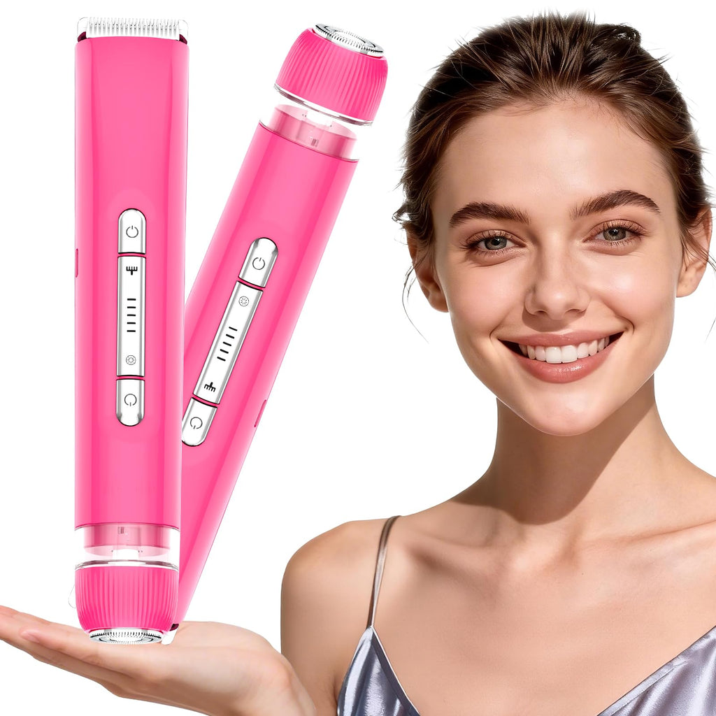 2 in 1 Personal Shaver for Women Pubic Hair Bikini Trimmer for Ladies Electric Razor, Waterproof Wet & Dry Rechargeable Facial & Body Hair Remover for Underarm, Leg, Arm, Face