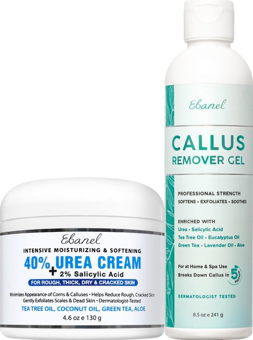 Ebanel Set of Professional Callus Remover for Feet, and Urea Cream 40% Plus Salicylic Acid 2%, Heel Foot Callus Remover Gel Exfoliator Dead Skin Cuticle Removal Toenail Softener Keratolytic Pedicure