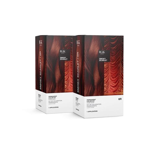 IGK Permanent Hair Color Kit - 6R Smoky Scarlet | Intense Auburn | 100% Gray Coverage, Strength & Shine