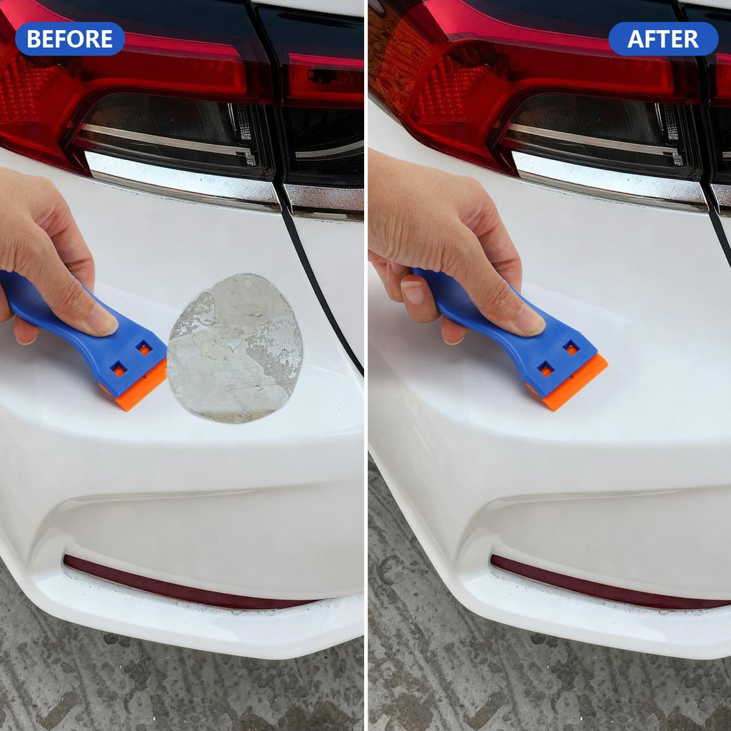 10 Plastic Razor Blade Scraper, 100 Pcs Blades, Remove Label Decal Tool for Stickers, Gaskets and Paints on Window Car Glass