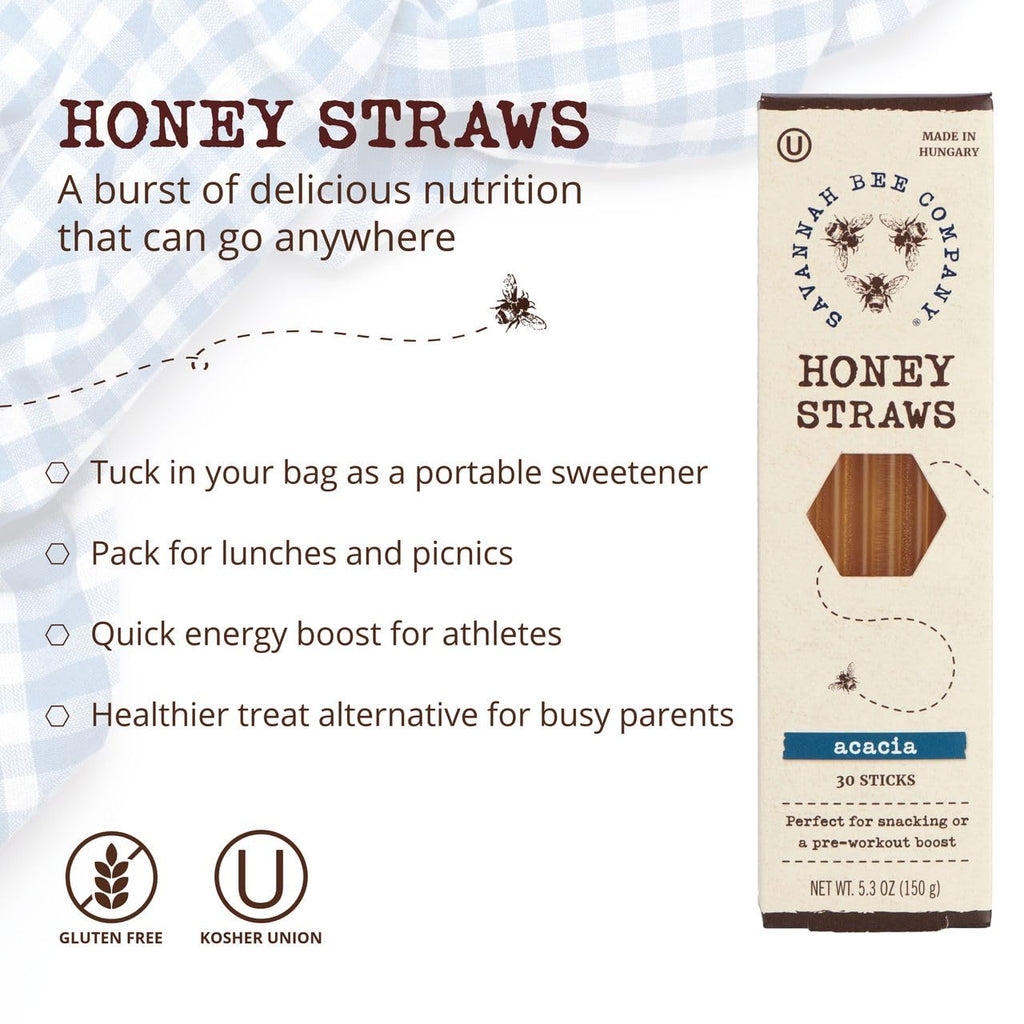 Savannah Bee Company Honey Straws - Pure and All Natural Honey Straw Sticks Made in the USA