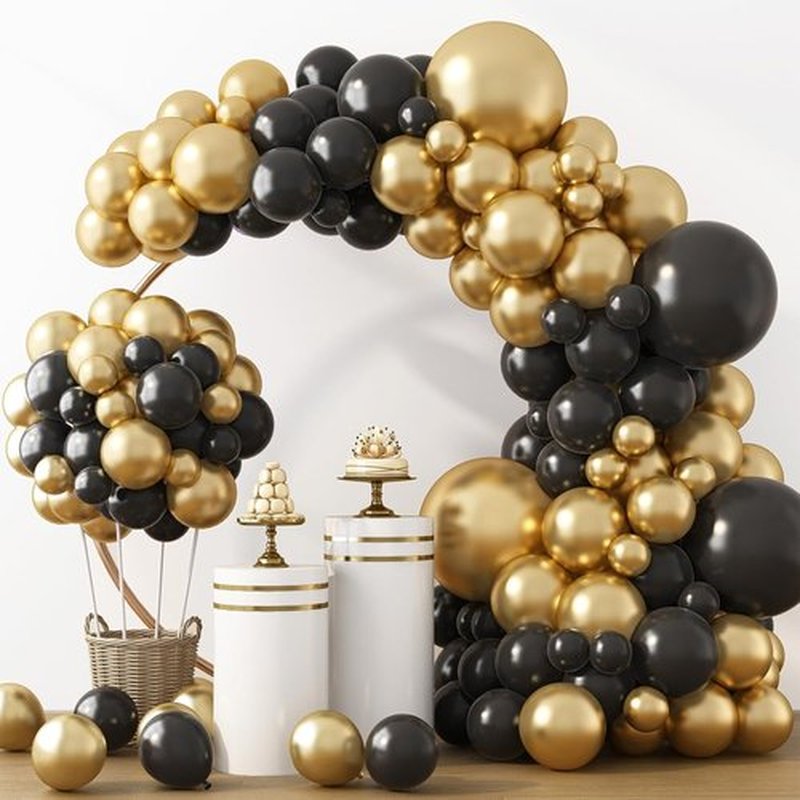 RUBFAC Black and Gold Balloons - 129-Piece Latex Balloon Garland Kit for Weddings, Graduations & Birthdays