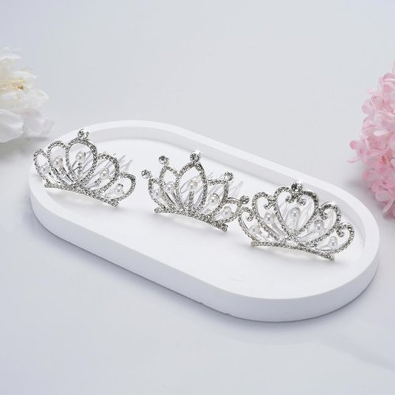 JINYEAH Mini Crowns Pearl Tiaras Mini Tiara Headband Rhinestone Princess Hair Accessories Tiny Crown Hair Clip Small Tiara Crown Headband for Women Birthday Party Halloween Wedding Doll Decor 3pcs