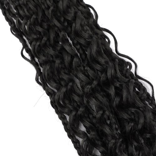 LYCSOU Goddess Box Braids Crochet Hair 1B - 18 Inch 8 Packs Crochet Box Braids Pre-looped Bohemian Boho Box Braids Crochet Hair with Curly Ends Synthetic Crochet Hair for Black Women