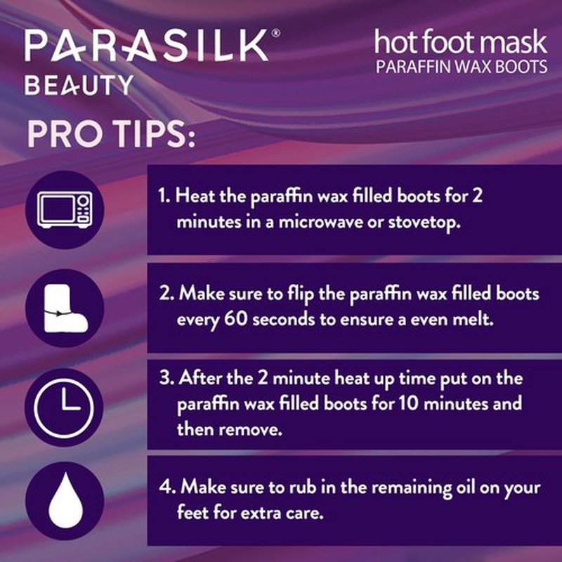 Parasilk Beauty Hot Foot Mask – 1 Pair Self Contained Paraffin Wax Boots for Intensive Hydration. Infused with Coconut Oil, Argan Oil, Marula Oil, and Vitamin E. One Size Fits Most