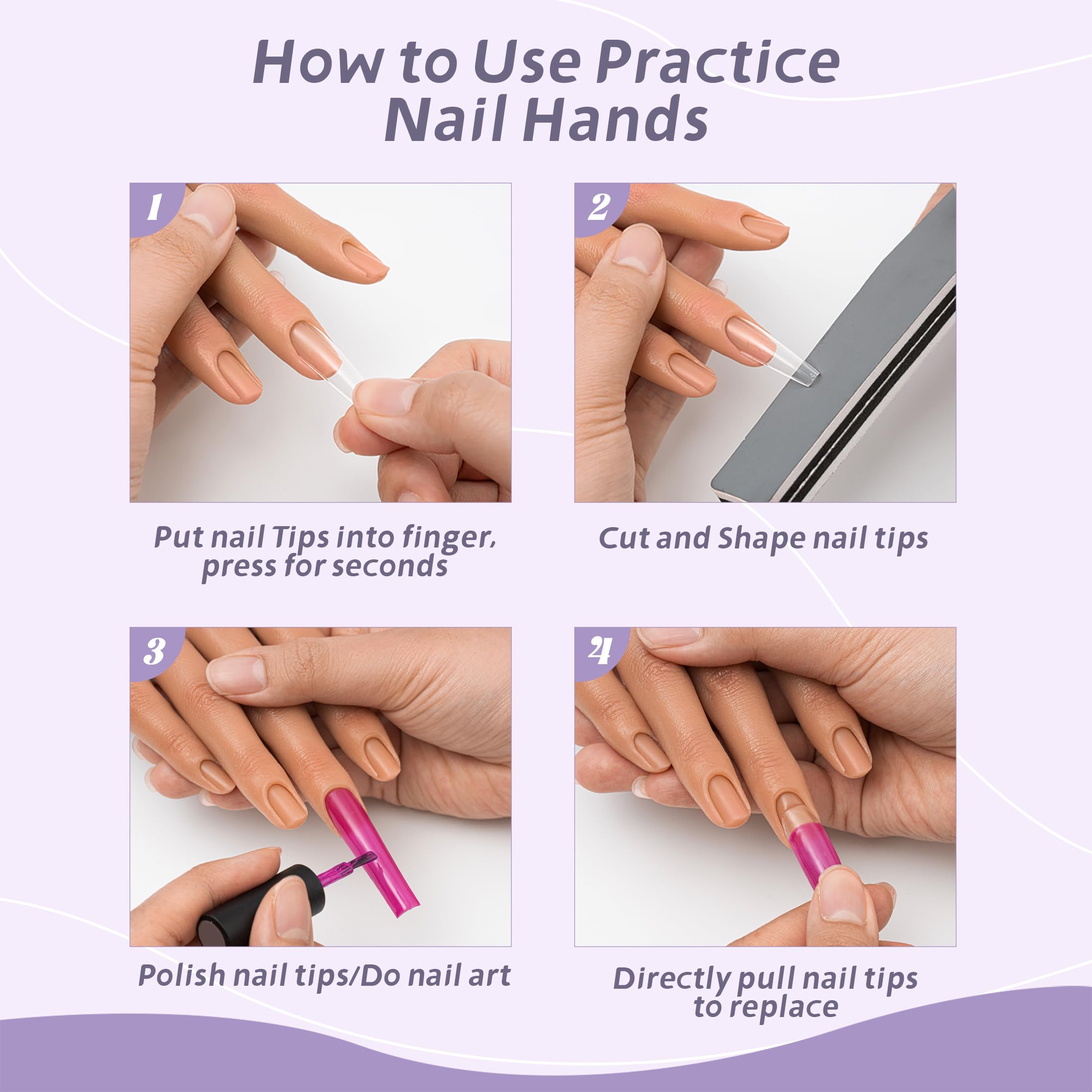 Veikmv Nail Silicone Practice Hand For Acrylic Nails Training Fake Hand Nail Art Practice Tools Hand Tattooed Nail Jewelry Showcase Supplies Manicure Beginners suits