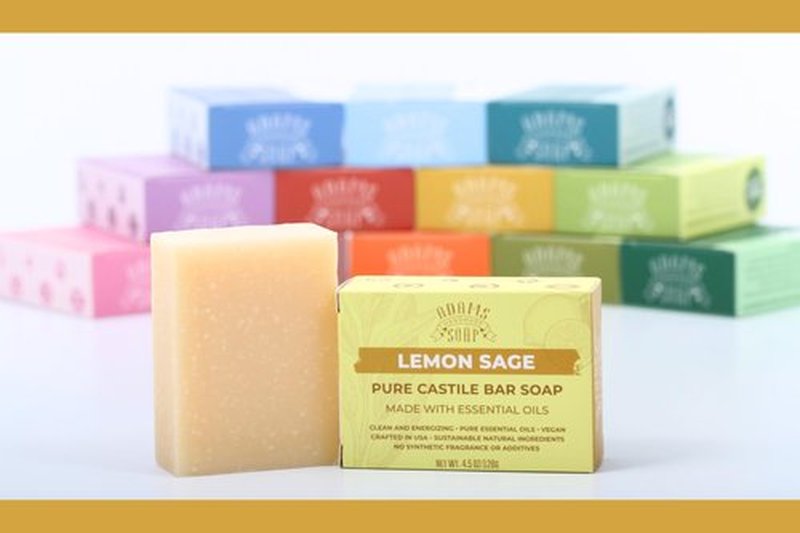Adams Handmade Soap Lemon Sage Pure Castile Bar Soap – 4.5 oz | Vegan, Cold Process, Essential Oils, 84% Organic, Fair Trade, No Additives, USA Made