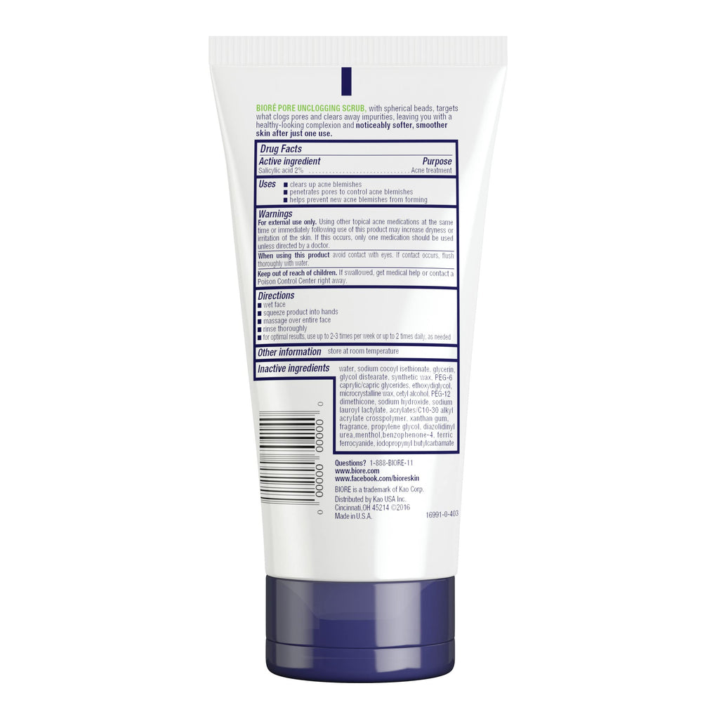 Bioré Pore Unclogging Scrub, Removes Excess Dirt and Oils, Face Scrub, with Salicylic Acid, Oil Free, (HSA/FSA Approved), 5 Ounces