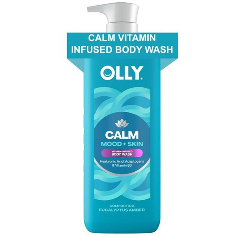 OLLY Calm Body Wash - Nourishing Cleanser with Hyaluronic Acid & Adaptogens | Eucalyptus Amber, 17oz