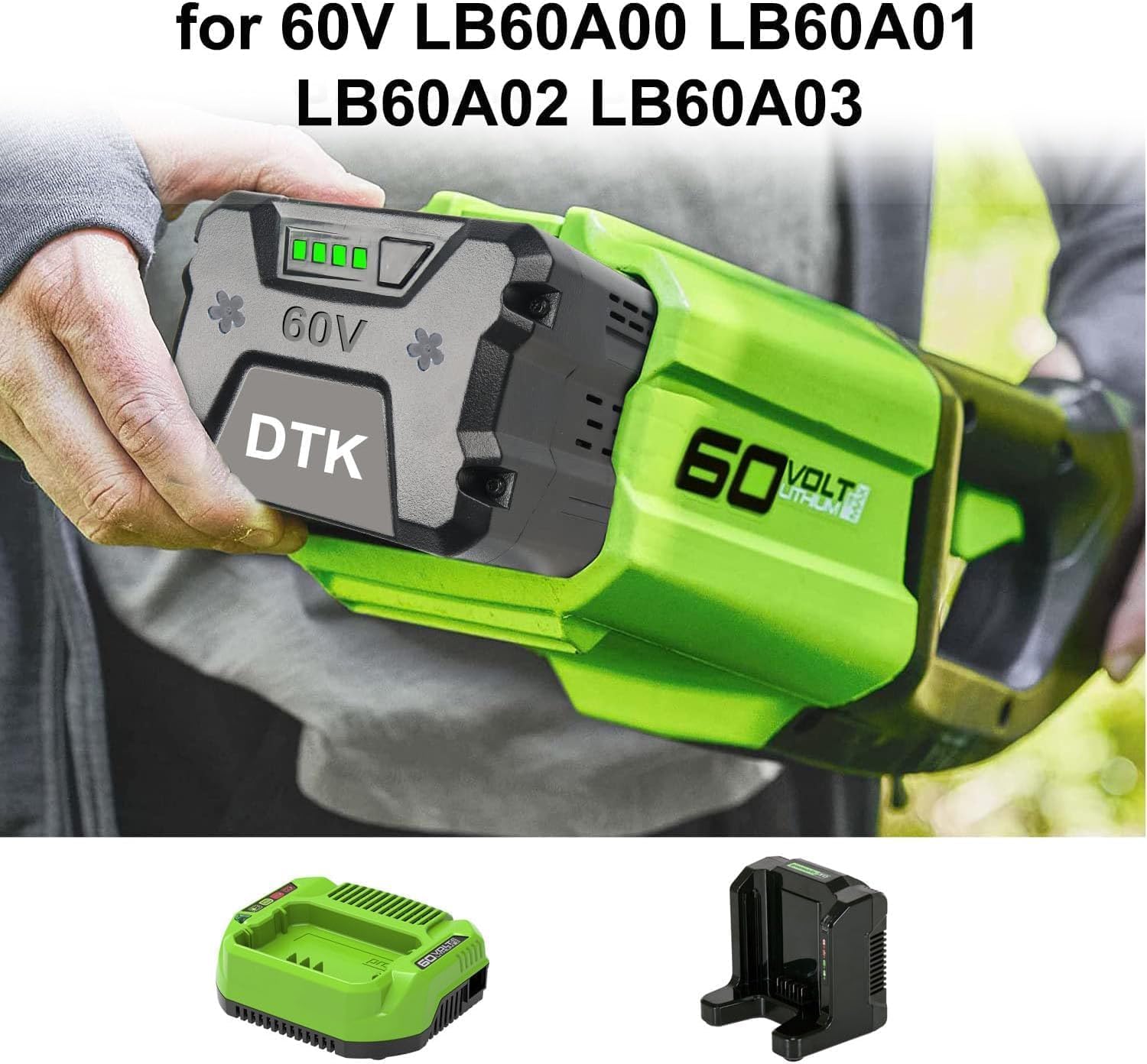 DTK 2500mAh Replacement for Greenworks 60V Battery LB60A00 LB60A01 LB60A02 LB60A03 2 Packs