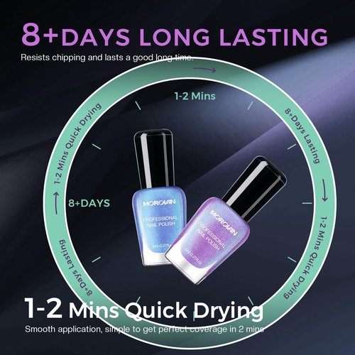 Morovan Chameleon Nail Polish Set: 6 Colors Holographic Quick Dry Mini Nail Lacquer Kit Green Glitter Pink Blue Purple Gray Aurora Shimmer Fall DIY Nail Art Manicure Gift For Women Girls