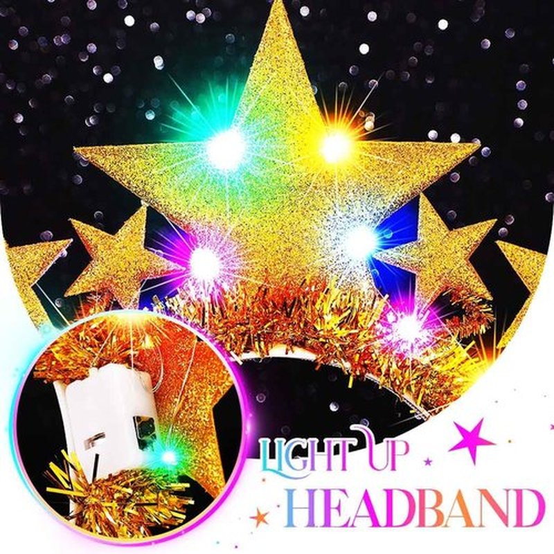 GORTIN Light up Star Headband Gold Glowing Costume Headpiece Rave Hair Accessories for Women (A-Gold, Free size)