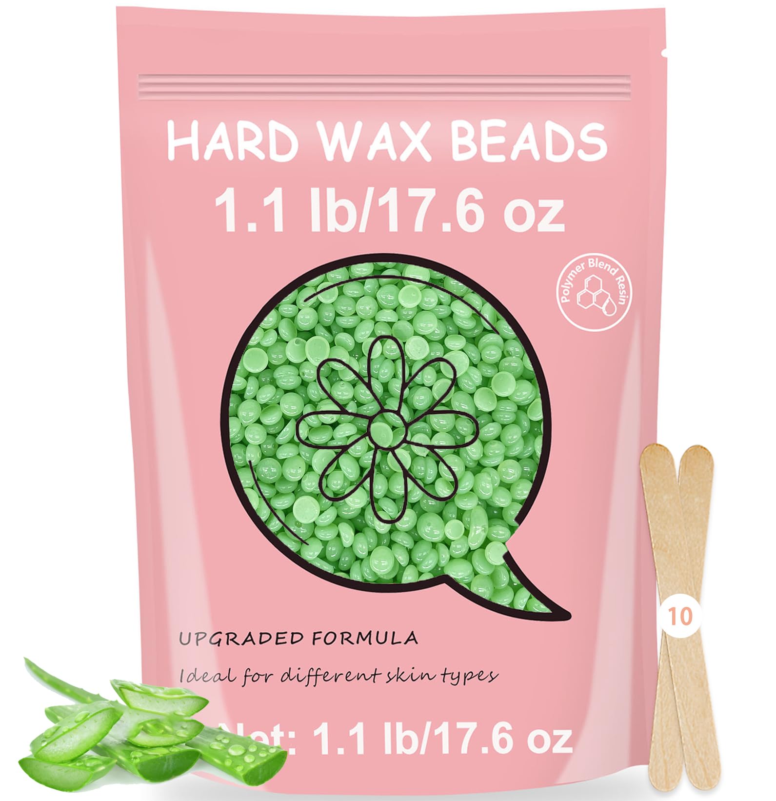 Hard Wax Beads, 1.1lb Wax Beans For Coarse Hair Removal Sensitive Skin, For Face Eyebrow Leg Bikini Brazilian Waxing, Perfect For Full Body & All Hair Types At Home (Aloe)