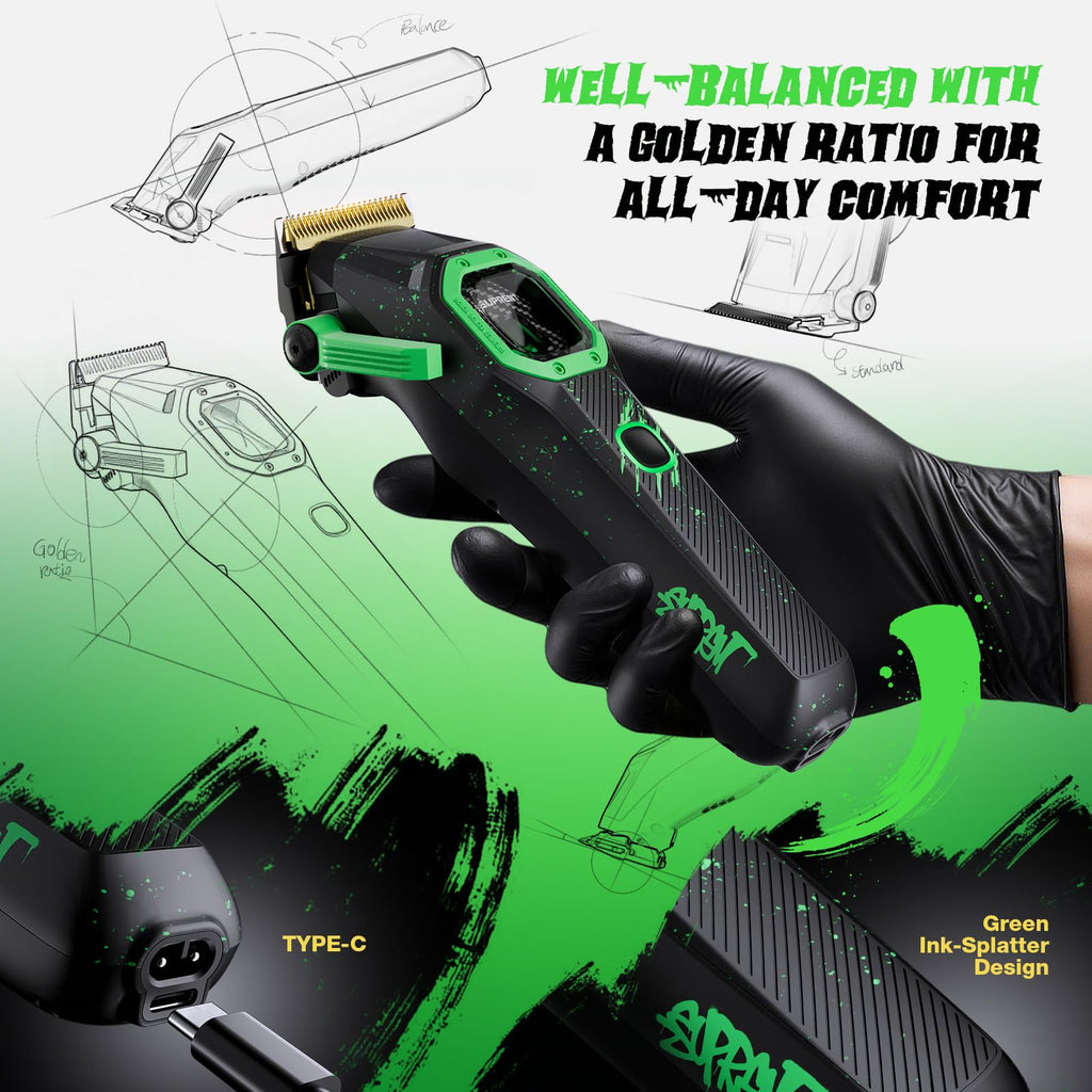 SUPRENT Fangs Professional Barber Clippers - High-Performance 13,000 RPM Vector Motor Hair Clipper Barber Trimmer Set, Professional Haircutting Kit with AI Speed Control, Patented U-Teeth Blade