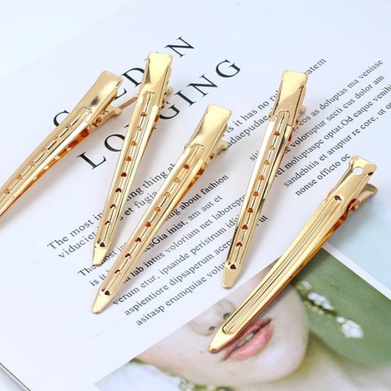 Dizila 40 Pieces 9cm/3.5" Gold Metal Hair Salon Alligator Hair Styling Clips with Holes Duckbill Hair Sectioning Clips Hair Barrettes Accessories for Women Girls Teens