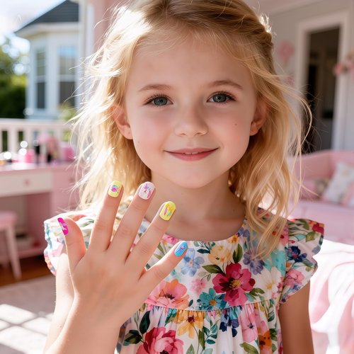 144pcs Press on Nails for Kids,6 Pack Lovely Kids Press on Nails for Girls 8-12 Years,Pre-glue Fake Nails for Children,Artificial Full Cover Short Acrylic False Nail Tips Art Kits Gifts for Girls