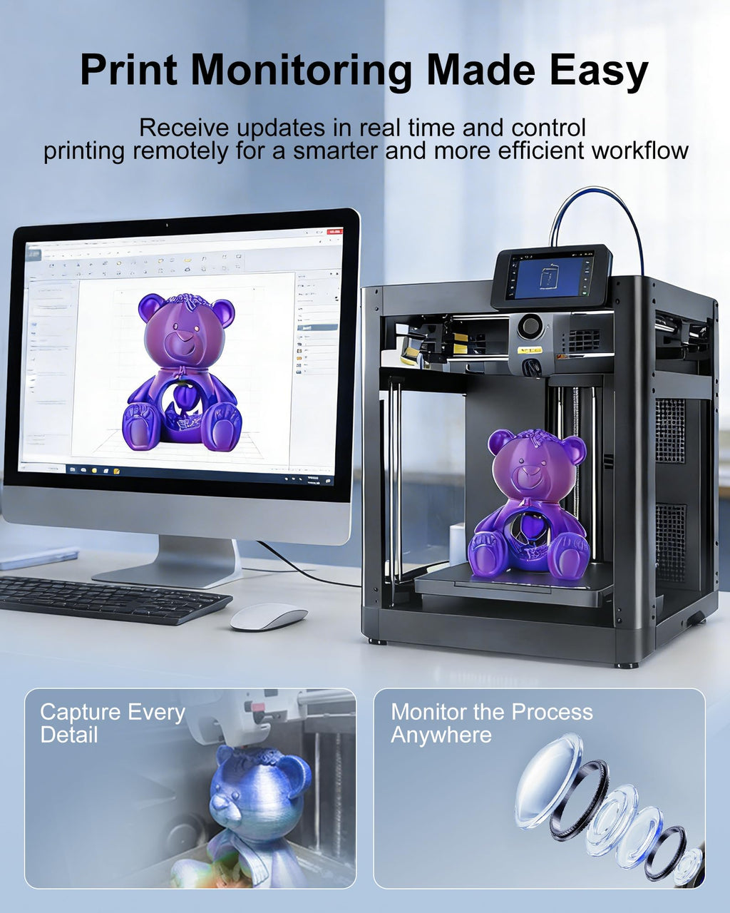 3D Printer Camera Kit Compatible with AD5X Adventurer 5M/5M Pro 3D Printers, Real-Time Remote Monitoring Time-Lapse Recording Compatible with Flash Maker App, 3D Printer Accessory for Adventure 5X