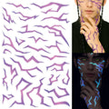 UV Glow Pattern Temporary Tattoos | 3 Sheets Purple Demon Energy Pattern | Blacklight Activated Neon Blue | Hunter Cosplay | Fake Tat Stickers | Kpop Birthday, Glow Party, RPD, Halloween