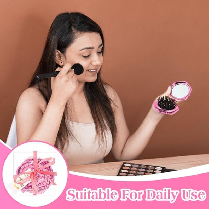 12 Set Rose Compact Pocket Mirror Brush Bulk Galentines Quinceanera Party Favors for Guests Including Rose Pocket Mirror Thank You Tags Clear Boxes with Ribbon for Wedding Bridal Shower Souvenir Gifts
