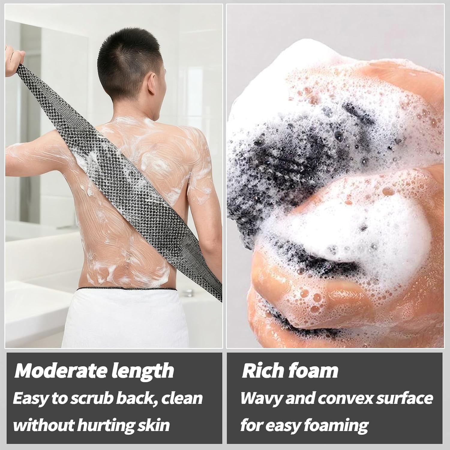 Blissal Exfoliating Shower Towel, 2-in-1 Exfoliating Towel, Premium Scrub Wash Cloth for Body Face, Blissal exfoliating Towels-Body Scrubber with 2 Sides for All Skin Types (Black+Pink)