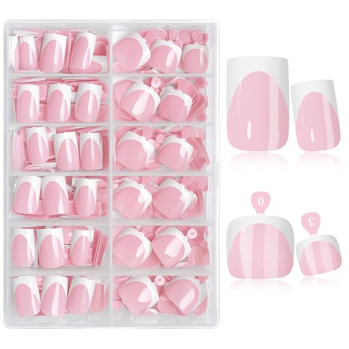 EternalClassic White French Tip Press on Nails Short & Press on Toenails for Women, 312pcs Berry Pink Fake Nails Square Acrylic Toe Nail Press ons for Women Manicure Kit