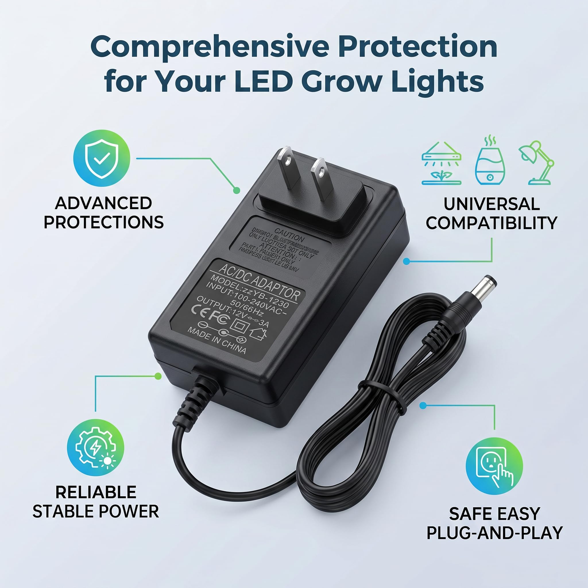Phefop LED Strip Adapter, Full Spectrum LED Plant Growth Lamp Inflatable Power Adapter for Succulents Vegetables Flowers Mimicking Nature Sunlight (a)
