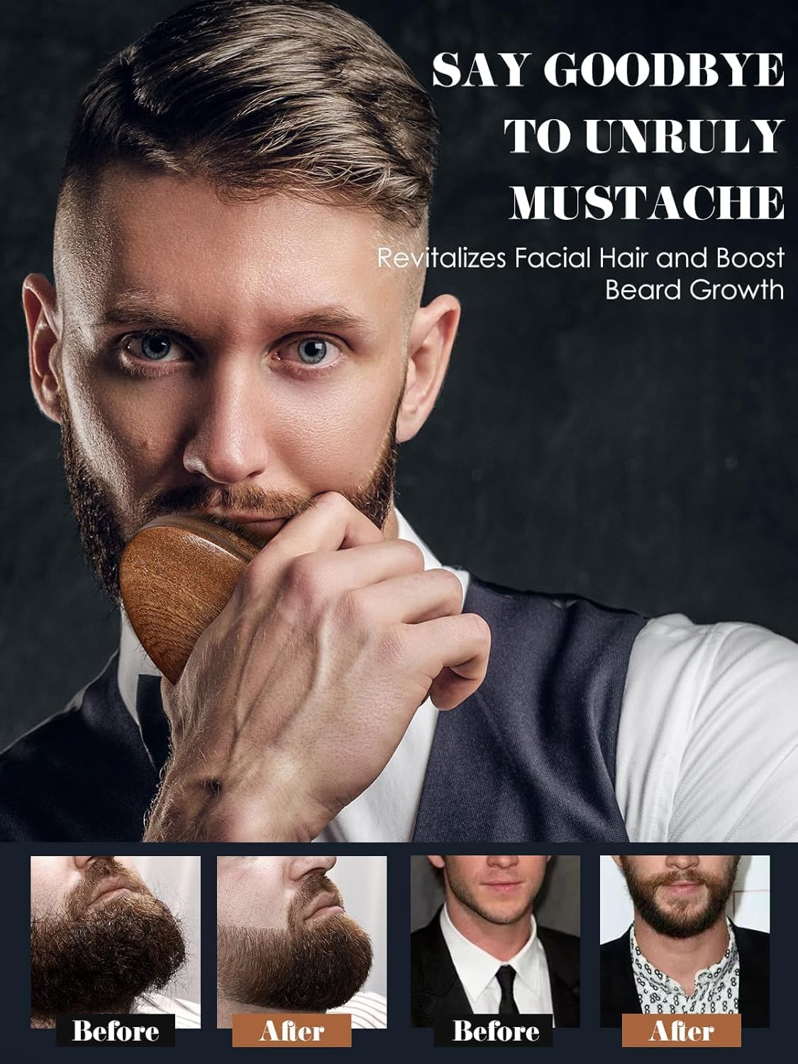 Bituemly Beard Brush, Stocking Stuffers Boar Bristle Beard Brush for Men and Mustache Scissors Facial Hair Grooming Kit, Detangles Boars Hair Styling Beard Tool, Christmas Gift for Boyfriend Husband