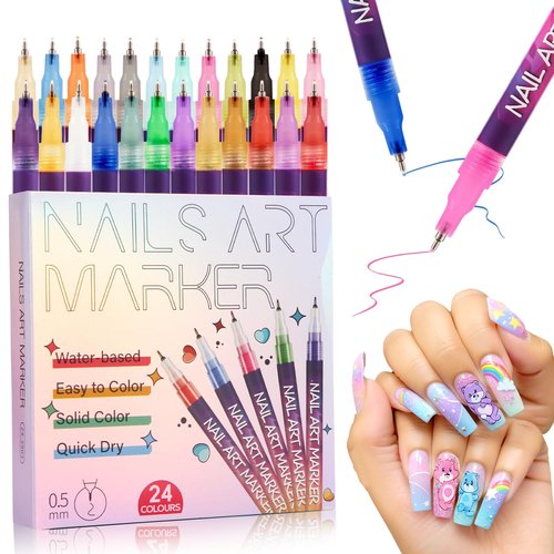 Nail Art Pens,DIY Nail Art Markers 24 Color Drawing Painting Pen,Waterproof and Quick-drying Nail Art Tools for Graffiti Dotting Drawing Painting Point Liner