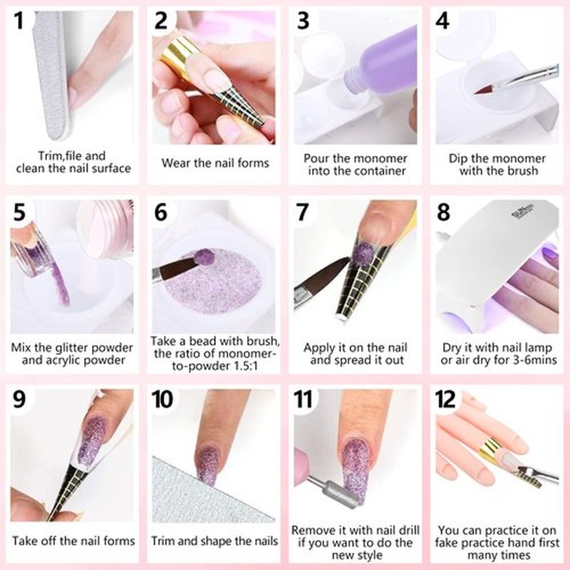 Practice Hand for Acrylic Nails Kit, Fake Hand for Nail Practice Mannequin Hand, Nail Training Finger Kit Set Professional Acrylic with Everything, Nail Starter Kit for Beginners with Drill UV Light