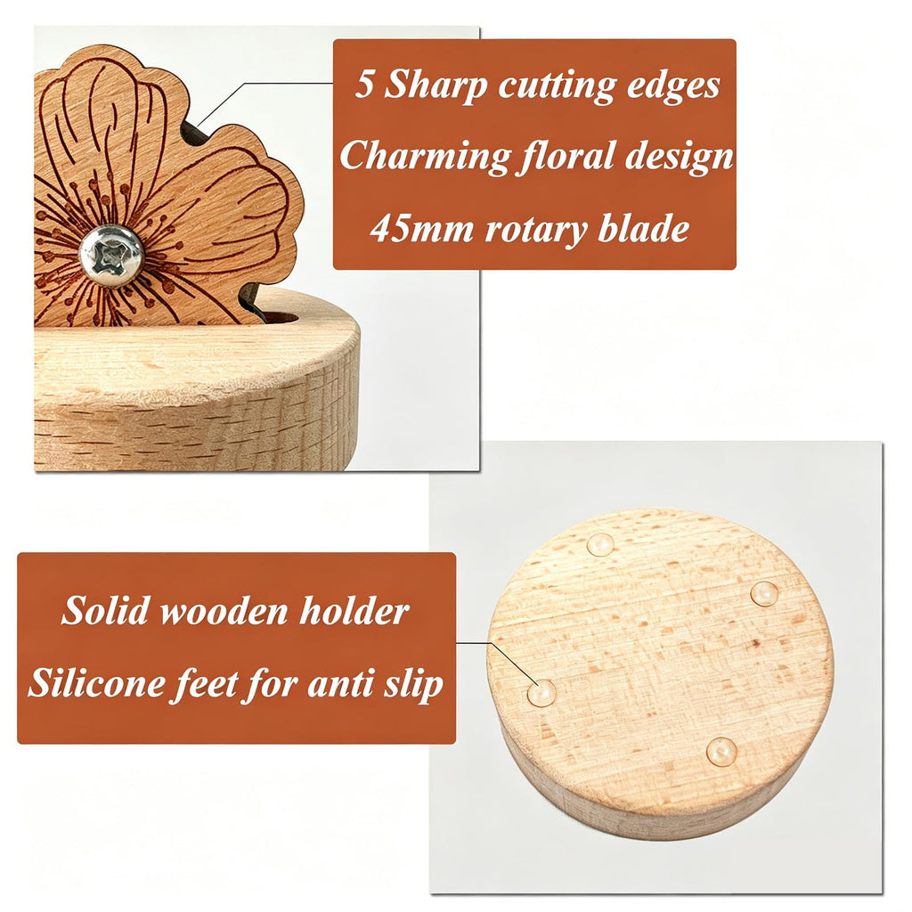 Thread Cutter Blade Tool for Sewing with Flower Shape Solid Wooden Sewing Tools (1 Piece)