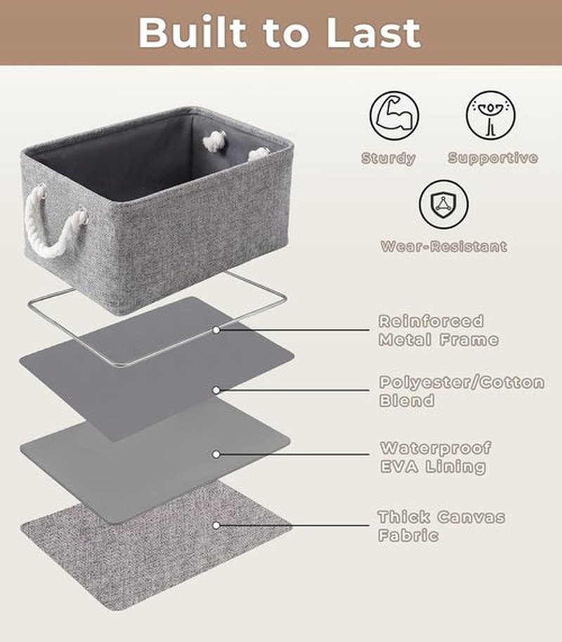 TheWarmHome Storage Bins - Grey Fabric Organizing Baskets | 11.8x7.9x5.2 Inch Closet Cubes