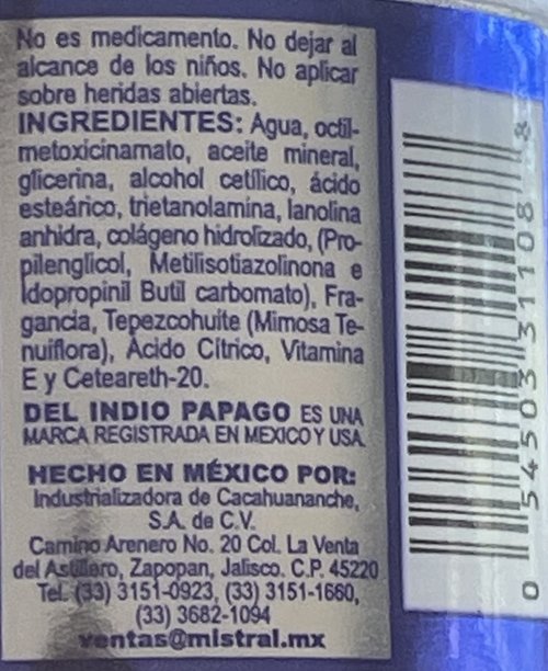 Del Indio Papago TEPEZCOHUITE 120g SKIN CREAM COLLAGEN & VITAMIN E SUNSCREEN SPF-15 White